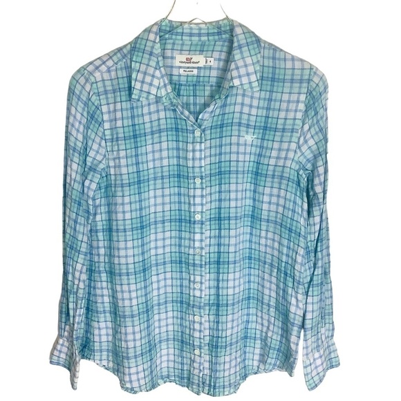Vineyard Vines Women's Linen Relaxed Checks Button Down‎ Shirt Size 4 - Picture 5 of 13